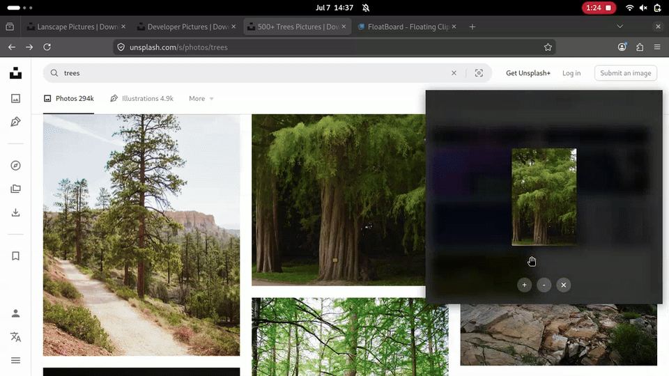 Recorded browser search for tree images with a FloatBoard window visible while different results and pages are reviewed
